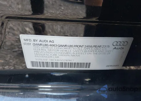 2008 Audi A4 2.0T z USA, uszkodzony, nr VIN WAUAF78EX8A028967